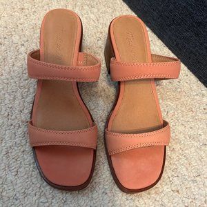 Madewell Double Strap Heeled Mules in Nubuck Leather